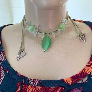 Handmade suede charm & bead necklace